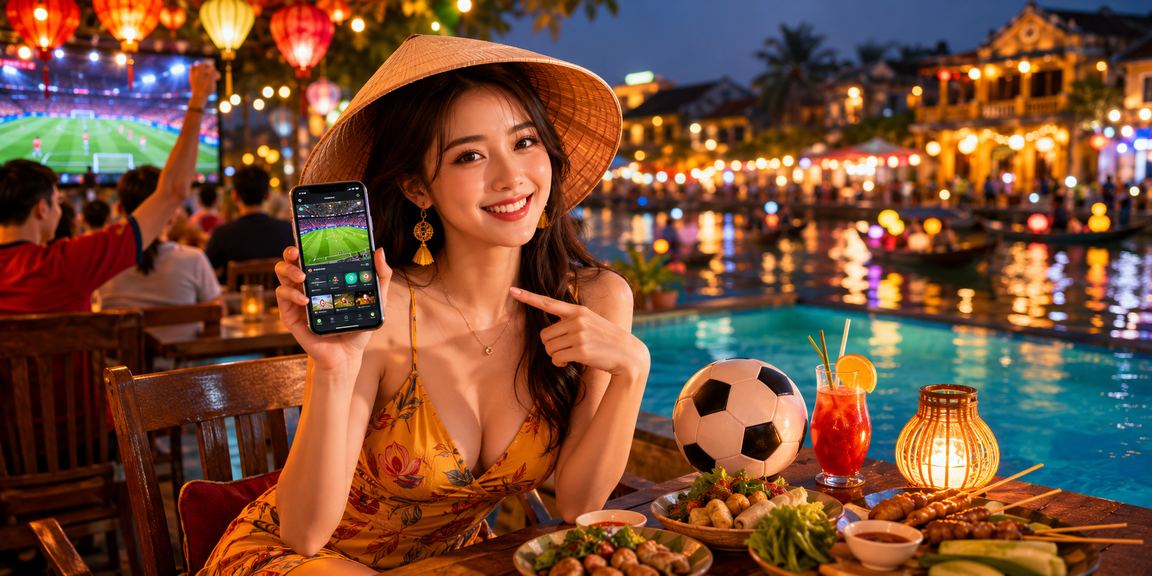 Người dùng Hội An xem bóng đá và đặt cược qua điện thoại bên ly cà phê
